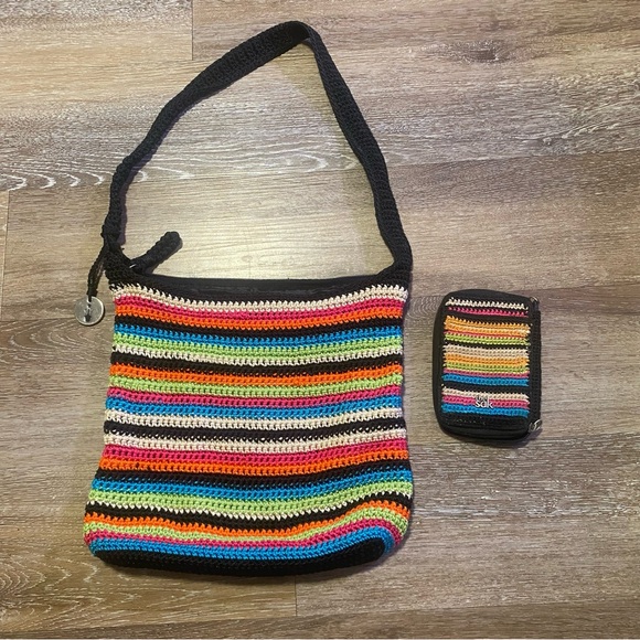 The Sak Handbags - The SAK Crossbody Shoulder Bag Purse&Wallet Crochet Rainbow Color Stripe Boho
